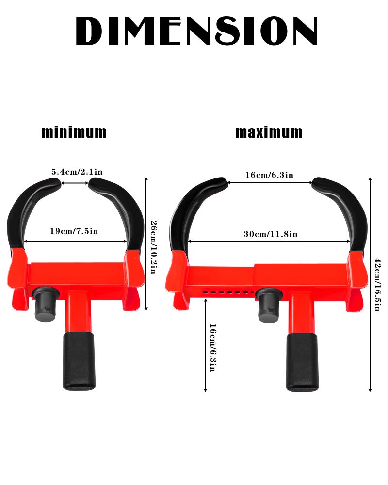 Tevlaphee Universal Wheel Lock Heavy Duty Security Trailer Wheel Lock Anti Theft Wheel Locks for Cars SUV Camper Motorcycle Trailer Great Deterrent Bright Color with 3 Keys (Black-red) - Image 2