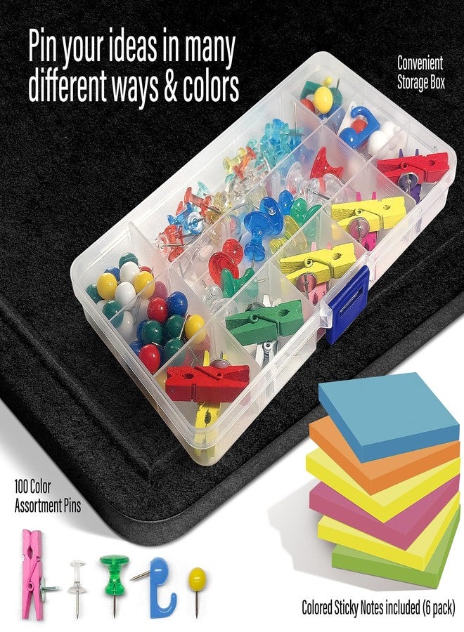 Shop Square Large Bulletin Board 48 x 36 Inches - Foldable Felt Bulletin Board for Wall, Cork Board Alternative with 100 Color Pins & 6 Note Pads, Vision Board - Black - Image 3