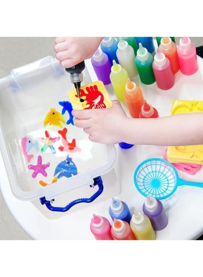 Magic Water Elf toy set consists of 6 colors, aqua fairy water gel with 6 animal sponge molds, 3D paint for creative arts and crafts for boys and girls aged 3-8 years