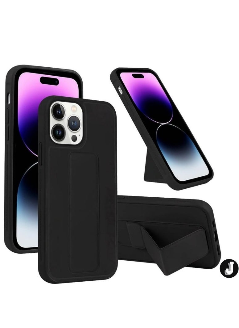 JAJEEK iPhone 16 Pro Black Magnetic Car Mount Kickstand Case – Premium Silicone Multi-Stand with Hand Strap Grip - Image 1