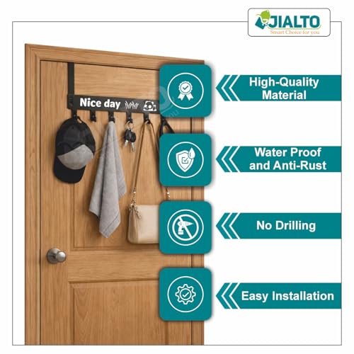JIALTO 1 Pcs Over The Door Hanger, 7 Hook Design - Versatile Door Hook Hanger Ideal for Organizing Clothes - Perfect Door Hangers for Clothes and Accessories (Black) - Image 4