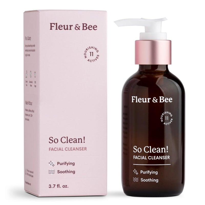 FLEUR & BEE Face Wash | 100% Vegan & Cruelty Free | Non Drying, Gentle, Daily Use | Dermatologist Tested Facial Cleanser with Natural and Organic Ingredients | So Clean (3.7 Fl Oz) - Image 1