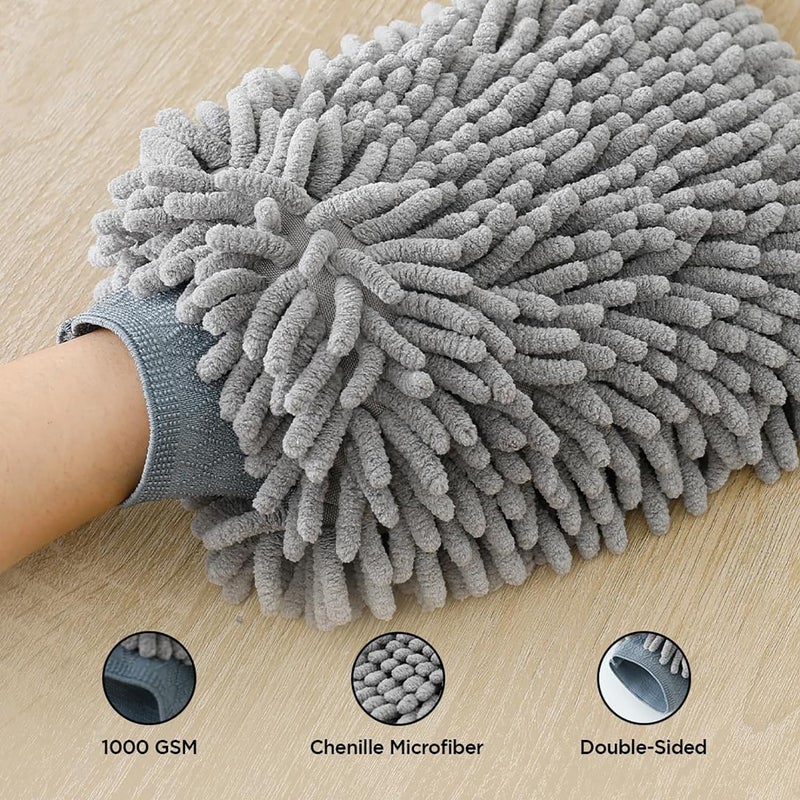 Kuber Industries Kuber Industries Gloves | Microfiber Cleaning Gloves | Chenille Mitts for Kitchen | Hand Duster for Kitchen | Hand Gloves For Car | Double Sided Gloves | SHXNEFSST1 | Pack of 2 | Gray - Image 3