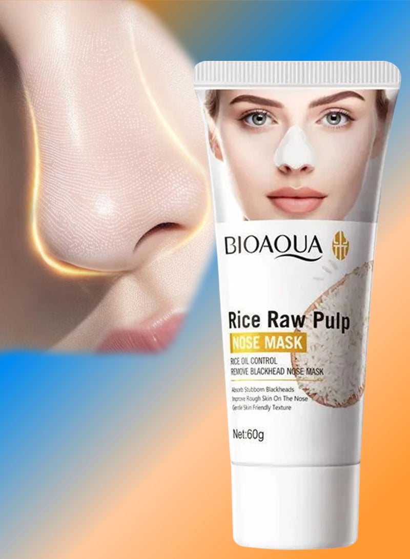 BIOAQUA 60g Rice Oil Control Remove Blackhead Nose Mask Rice Raw Pulp Nose mask Nourishes Skin Moisturizes Contraction Cleansing Oil Control Skin Care Set Nose Mask Deep Cleansing Blackhead Pore Strips - Image 1