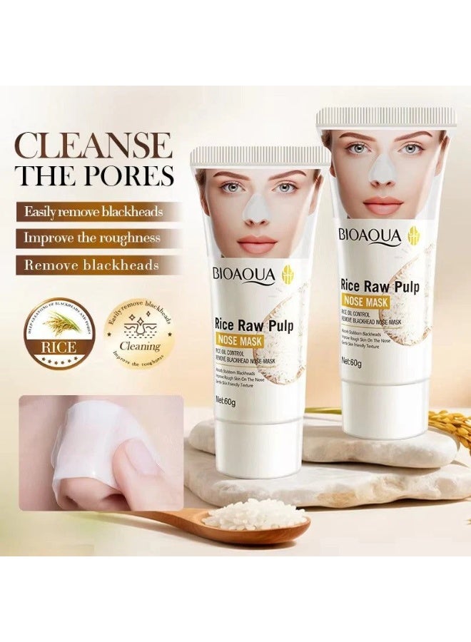 BIOAQUA 60g Rice Oil Control Remove Blackhead Nose Mask Rice Raw Pulp Nose mask Nourishes Skin Moisturizes Contraction Cleansing Oil Control Skin Care Set Nose Mask Deep Cleansing Blackhead Pore Strips - Image 2