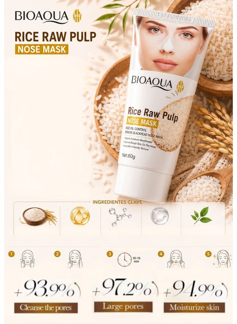 BIOAQUA 60g Rice Oil Control Remove Blackhead Nose Mask Rice Raw Pulp Nose mask Nourishes Skin Moisturizes Contraction Cleansing Oil Control Skin Care Set Nose Mask Deep Cleansing Blackhead Pore Strips - Image 3