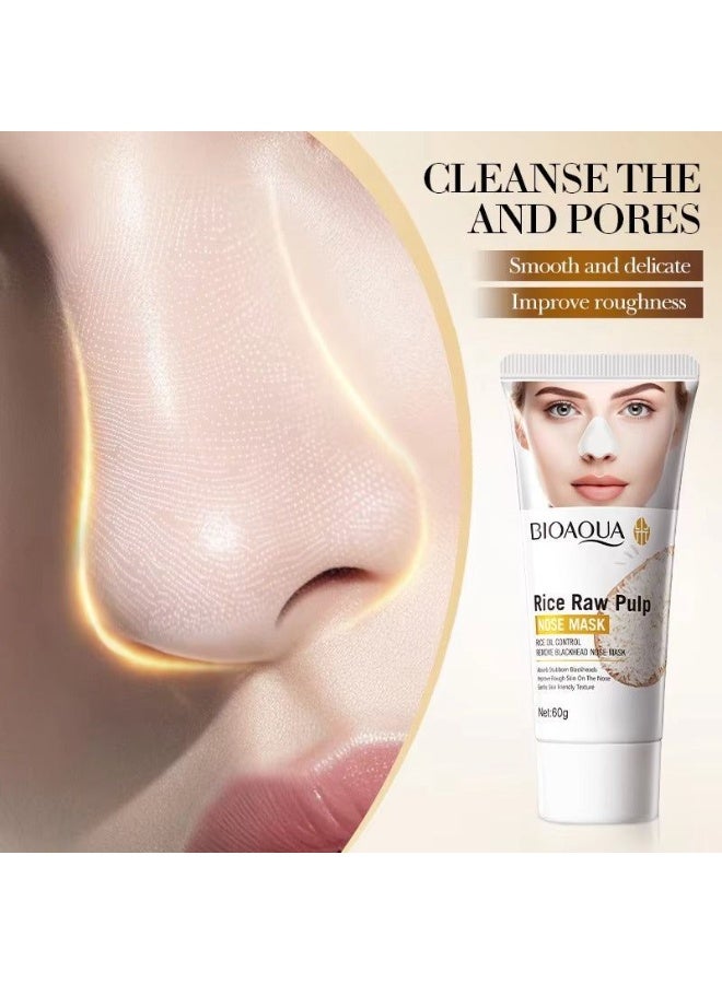 BIOAQUA 60g Rice Oil Control Remove Blackhead Nose Mask Rice Raw Pulp Nose mask Nourishes Skin Moisturizes Contraction Cleansing Oil Control Skin Care Set Nose Mask Deep Cleansing Blackhead Pore Strips - Image 4