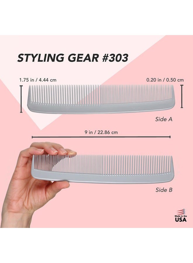 Styling Gear #303 Wide Tooth Comb Hair Detangling Comb Styling For Women, Men, Hair Stylists, Hair Comb, Wide Teeth Combs Fine Tooth Clipper Combs. 2 Piece (Gray) - Image 2