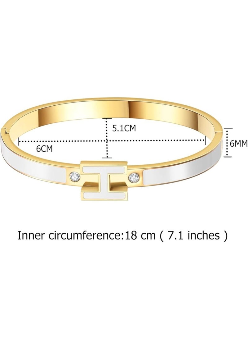 سوار حرف H للنساء - سوار من فولاذ التيتانيوم مطلي بالذهب عيار 18 قيراطًا | سوار مرصع بالزركونيا المكعبة، هدية مجوهرات، بسيط ومتين للارتداء اليومي - Image 2