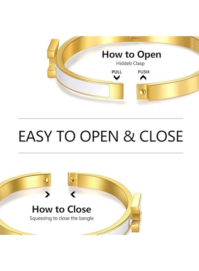 سوار حرف H للنساء - سوار من فولاذ التيتانيوم مطلي بالذهب عيار 18 قيراطًا | سوار مرصع بالزركونيا المكعبة، هدية مجوهرات، بسيط ومتين للارتداء اليومي - Image 3