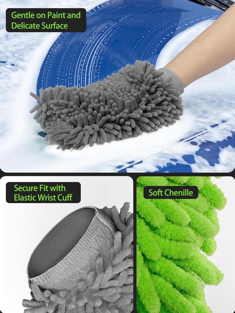 Mr Siga MR.SIGA Microfiber Chenille Cleaning Gloves, 2 Pack - Grey and Green - Image 4