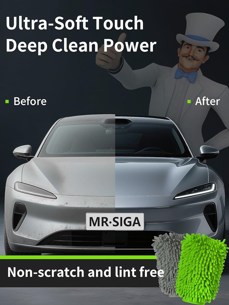 Mr Siga MR.SIGA Microfiber Chenille Cleaning Gloves, 2 Pack - Grey and Green - Image 5