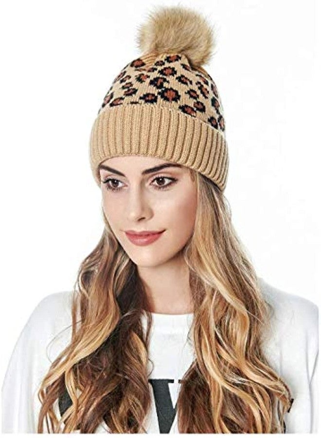CHACKO Girl's & Women Winter Pompom Beanie Hat with Warm Fleece Lined, Thick Slouchy Snow Knit Skull Ski Cap_Beige - Image 1