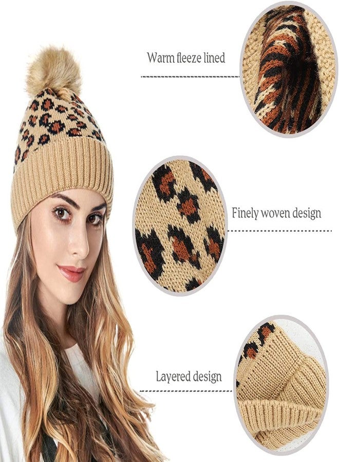 CHACKO Girl's & Women Winter Pompom Beanie Hat with Warm Fleece Lined, Thick Slouchy Snow Knit Skull Ski Cap_Beige - Image 2