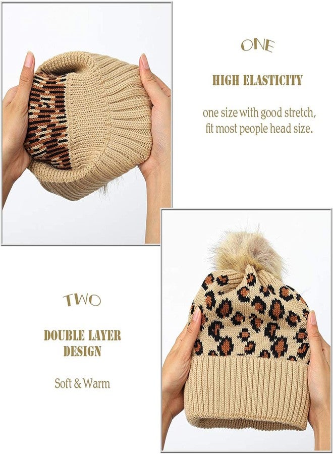 CHACKO Girl's & Women Winter Pompom Beanie Hat with Warm Fleece Lined, Thick Slouchy Snow Knit Skull Ski Cap_Beige - Image 5
