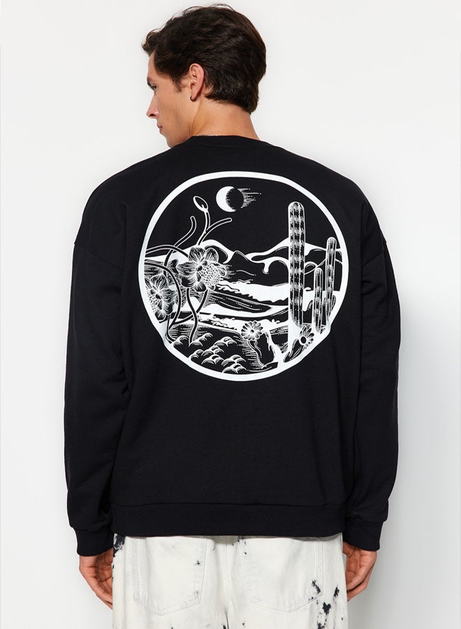 trendyol Black Oversize/Wide Cut Back Printed Inside Fleece/Warm Sweatshirt - Image 1