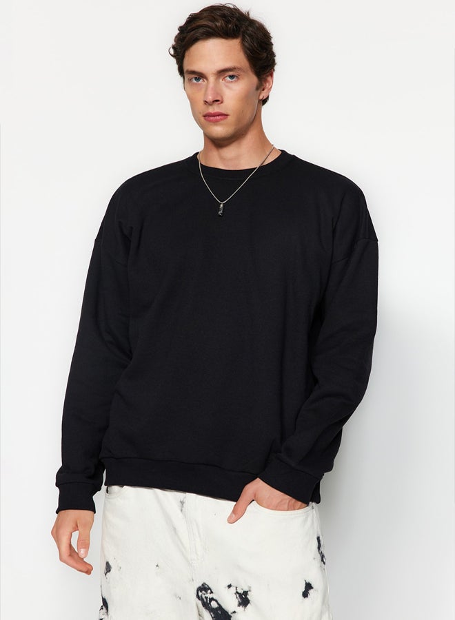 trendyol Black Oversize/Wide Cut Back Printed Inside Fleece/Warm Sweatshirt - Image 4
