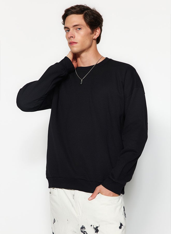 trendyol Black Oversize/Wide Cut Back Printed Inside Fleece/Warm Sweatshirt - Image 3