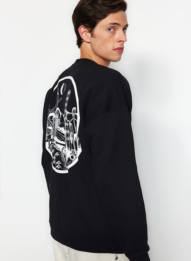 trendyol Black Oversize/Wide Cut Back Printed Inside Fleece/Warm Sweatshirt - Image 2