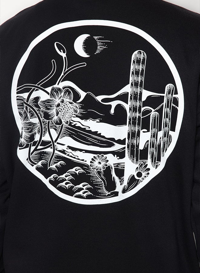 trendyol Black Oversize/Wide Cut Back Printed Inside Fleece/Warm Sweatshirt - Image 5