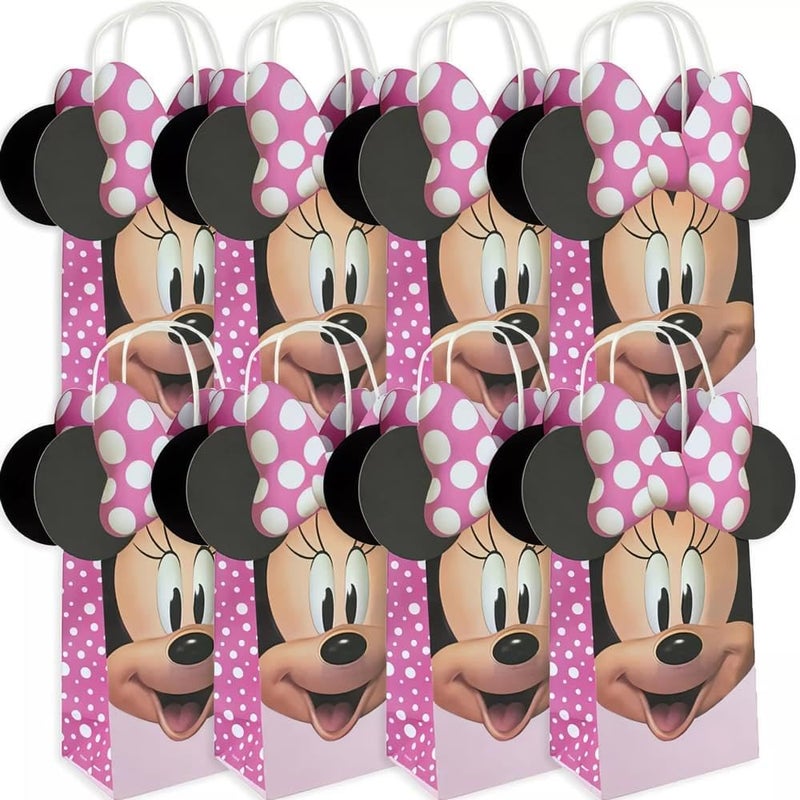 Amscan Minnie Mouse Forever DIY Party Bags - 8.25" x 5" x 3.25" (8-Pack) - Pink Paper Favor Bags for Kids Events & Special Occasions - Image 1