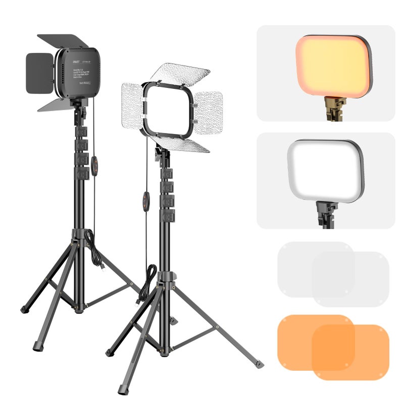 EMART 2-Pack LED Video Light, Portable 3000-5500K CRI97+ Studio Lights with 62" Tripod Stand, Magnetic Light Barndoor & Filters, Bi-Color Dimmable Lighting for Video Recording, Game Streaming, Podcast - Image 1