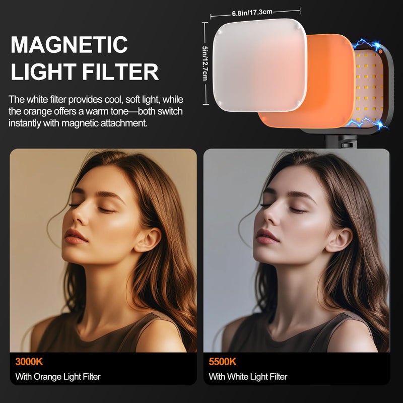 EMART 2-Pack LED Video Light, Portable 3000-5500K CRI97+ Studio Lights with 62" Tripod Stand, Magnetic Light Barndoor & Filters, Bi-Color Dimmable Lighting for Video Recording, Game Streaming, Podcast - Image 3