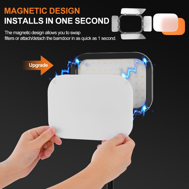 EMART 2-Pack LED Video Light, Portable 3000-5500K CRI97+ Studio Lights with 62" Tripod Stand, Magnetic Light Barndoor & Filters, Bi-Color Dimmable Lighting for Video Recording, Game Streaming, Podcast - Image 5
