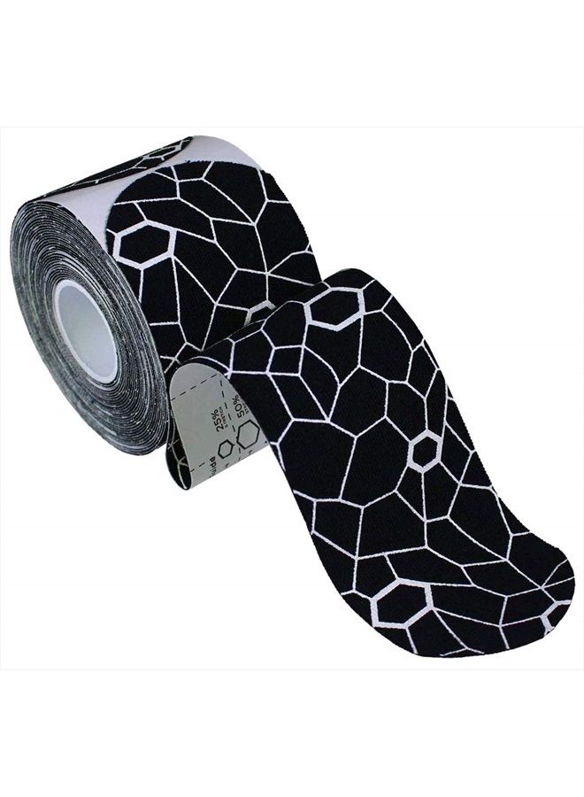 TheraBand Kinesiology Tape, Waterproof Physio Tape for Pain Relief, Muscle & Joint Support, Standard Roll with XactStretch Application Indicators, 2" X 10" Strips, 20 Precut Strips, Black/White - Image 1