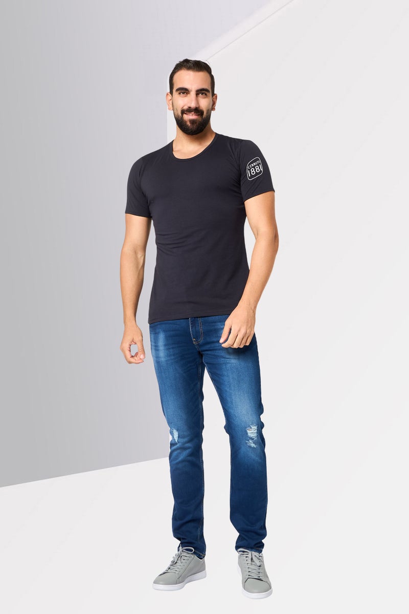 CERRUTI 1881 Men Crew Neck Short Sleeves Brand Logo T-Shirt, Navy - Image 2