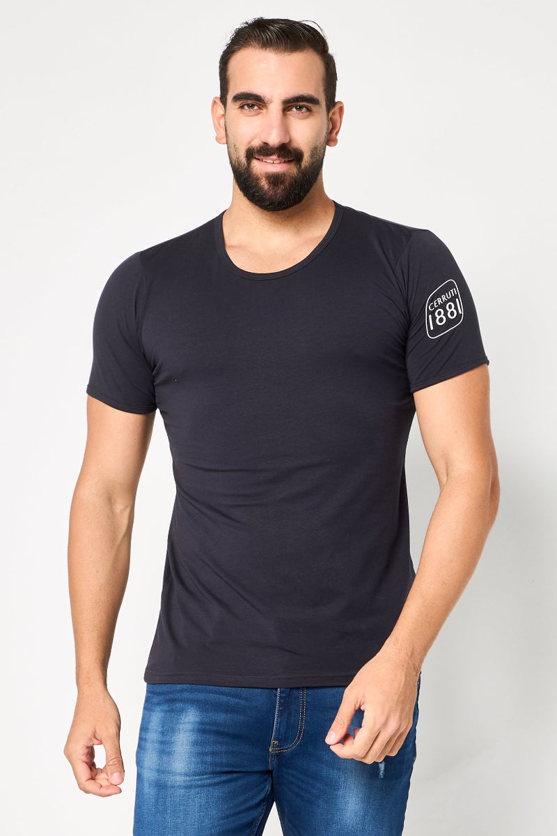 CERRUTI 1881 Men Crew Neck Short Sleeves Brand Logo T-Shirt, Navy - Image 1