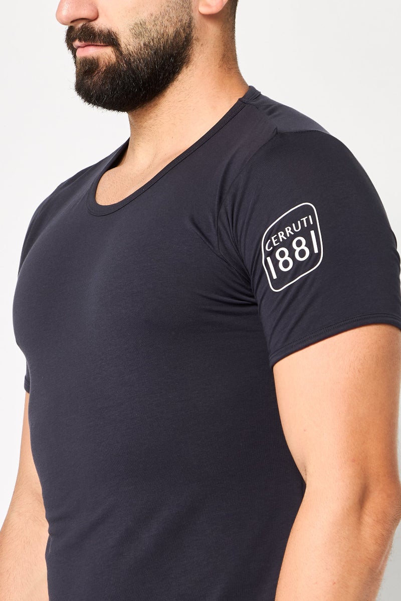 CERRUTI 1881 Men Crew Neck Short Sleeves Brand Logo T-Shirt, Navy - Image 3