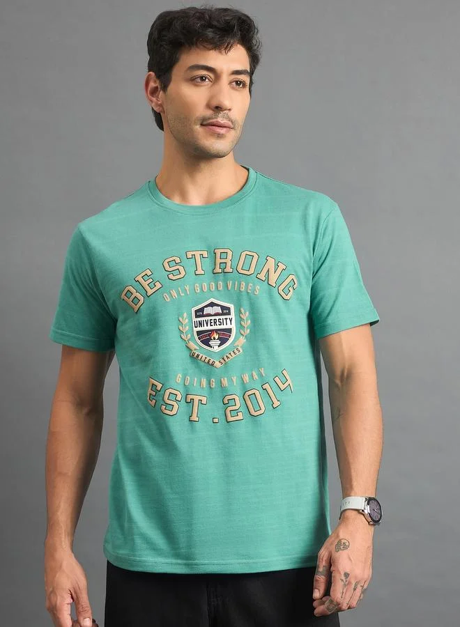 Take Two REPRISE Green Round Neck Printed T-Shirt