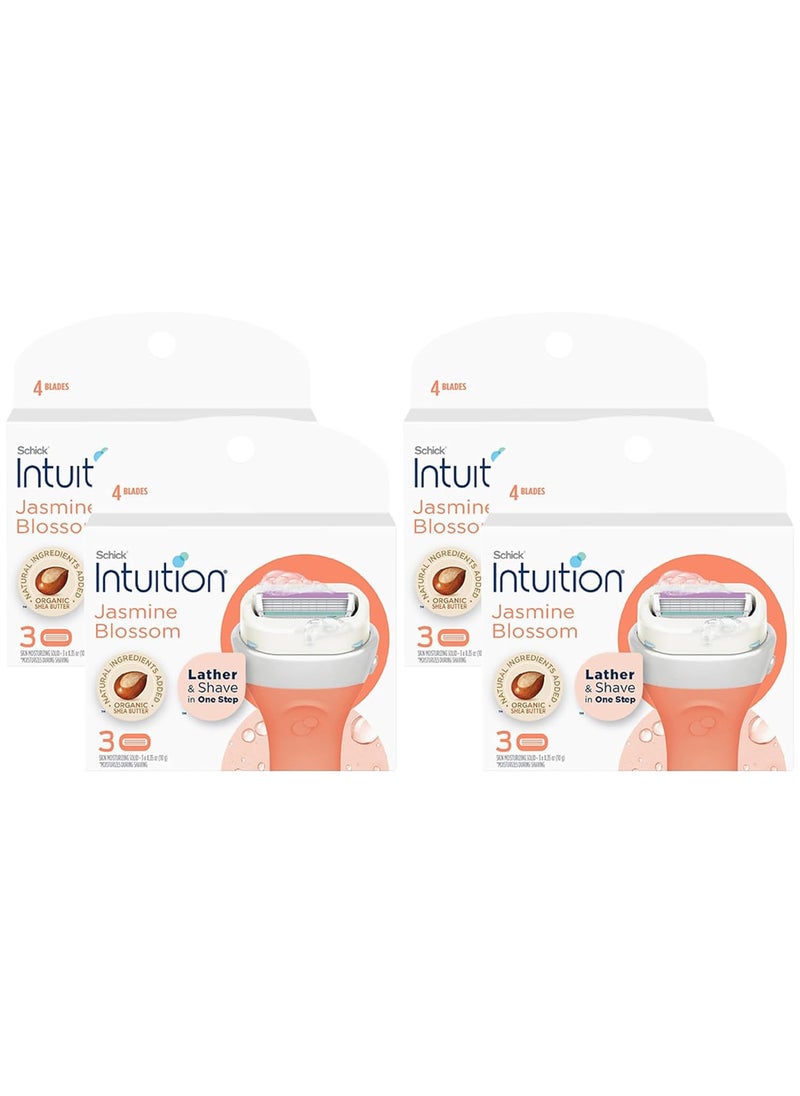 Intuition Schick Intuition  Lather  Shave In One Stop  Jasmine Blossom With Organic Shea Butter  Womens Razor Blade Refills  3 Count Pack of 4  12 Cartridges Vary 