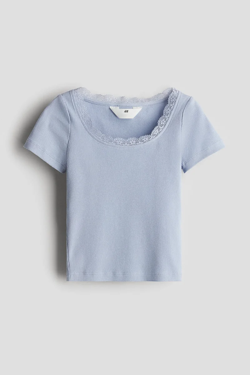 H&M Lace-detailed jersey top