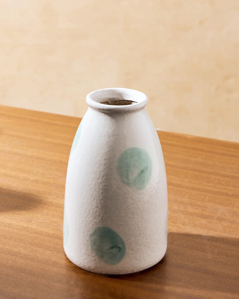REDTAG White Polka Dotted Ceramic Decorative Vase