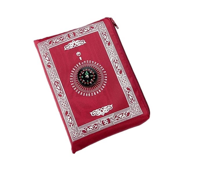 PORTABLE WATERPROOF PRAYER MAT LIGHT AND MUSLIM PRAYER RUG WITH COMPASS MUSLIM PRAYER RUG QIBLA FINDER AND BOOKLET RED COLOR