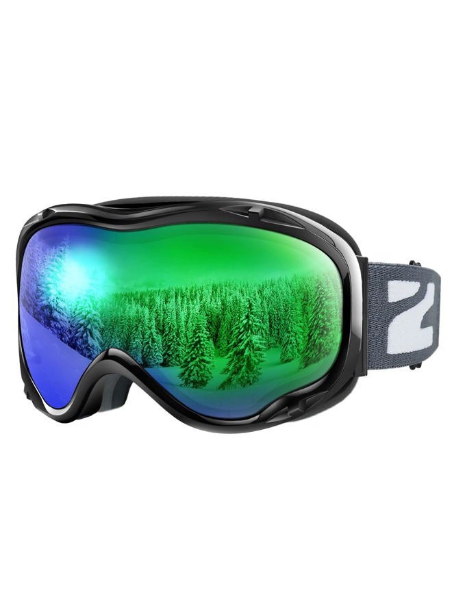 ZIONOR Lagopus Ski Snowboard Goggles UV Protection Anti fog Snow Goggles for Men Women Adult Youth VLT 18% Black Frame Mirrored Green Lens - Image 1