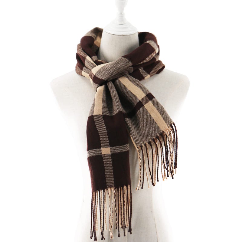 vimate Brown Checkered Scarf, Fashion Spring Plaid Blanket Scarves for Men Women (US-Brown Plaid) - Image 5