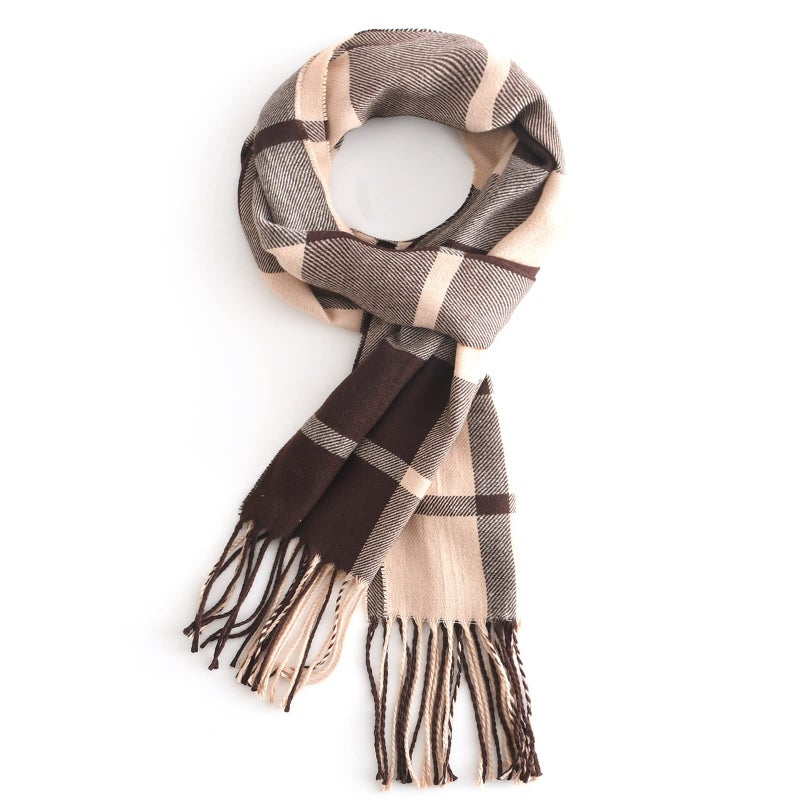 vimate Brown Checkered Scarf, Fashion Spring Plaid Blanket Scarves for Men Women (US-Brown Plaid) - Image 1