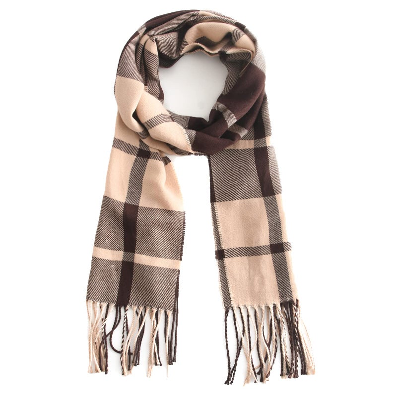 vimate Brown Checkered Scarf, Fashion Spring Plaid Blanket Scarves for Men Women (US-Brown Plaid) - Image 2