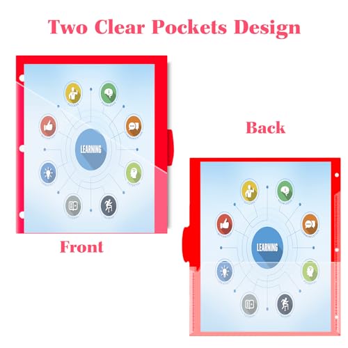 INFUN Plastic 5-Tab Binder Dividers with 2 Pockets - 3 Sets,15PCS Multicolor 2 Pocket Dividers with 3 Holes for 3 Ring Binders ，Total 15 Tabs - Image 2