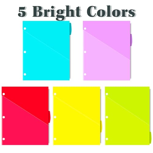 INFUN Plastic 5-Tab Binder Dividers with 2 Pockets - 3 Sets,15PCS Multicolor 2 Pocket Dividers with 3 Holes for 3 Ring Binders ，Total 15 Tabs - Image 4