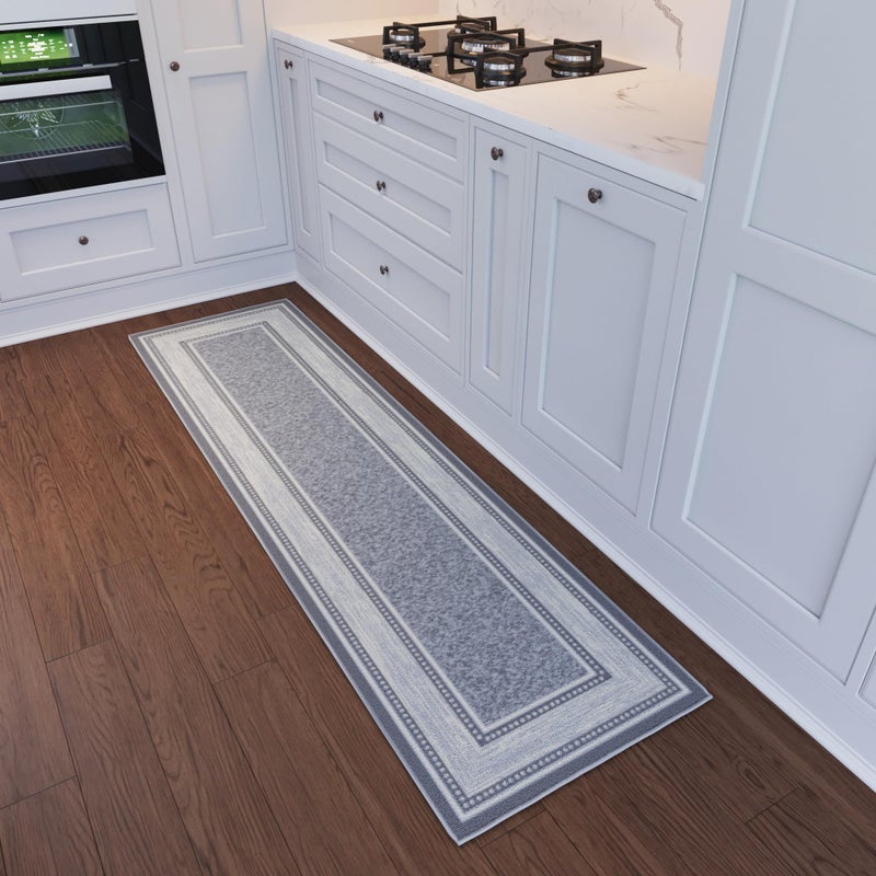 Ottomanson Runner Rug 1'10" x 7' â€“ Non Slip Rubber Backed Kitchen Rug for Sink Area, Hallway Carpet Runner, Low Pile Indoor Runner Rug for Laundry Room and Entryway, Border Light Gray - Image 1