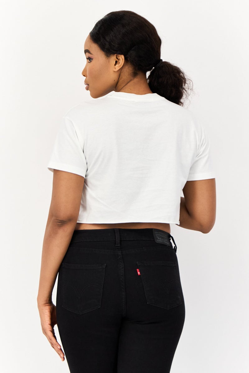 Pull & Bear Guns N Roses x Pull Bear Women Crew Neck Short Sleeves Graphic Print Crop T-shirt, White  - Image 3