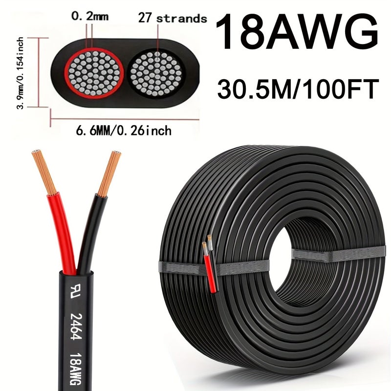 سلك كهربائي 18 مقياس 2 موصل 18 AWG 0.82 مم² كابل PVC بجهد 12 فولت 24 فولت تيار مستمر منخفض الجهد من الألومنيوم المغطى بالنحاس CCA للاستخدام في شرائط LED السيارات وإضاءة المصابيح البحرية 30.5 متر 100 قدم - Image 2