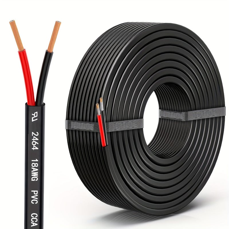 سلك كهربائي 18 مقياس 2 موصل 18 AWG 0.82 مم² كابل PVC بجهد 12 فولت 24 فولت تيار مستمر منخفض الجهد من الألومنيوم المغطى بالنحاس CCA للاستخدام في شرائط LED السيارات وإضاءة المصابيح البحرية 30.5 متر 100 قدم - Image 1
