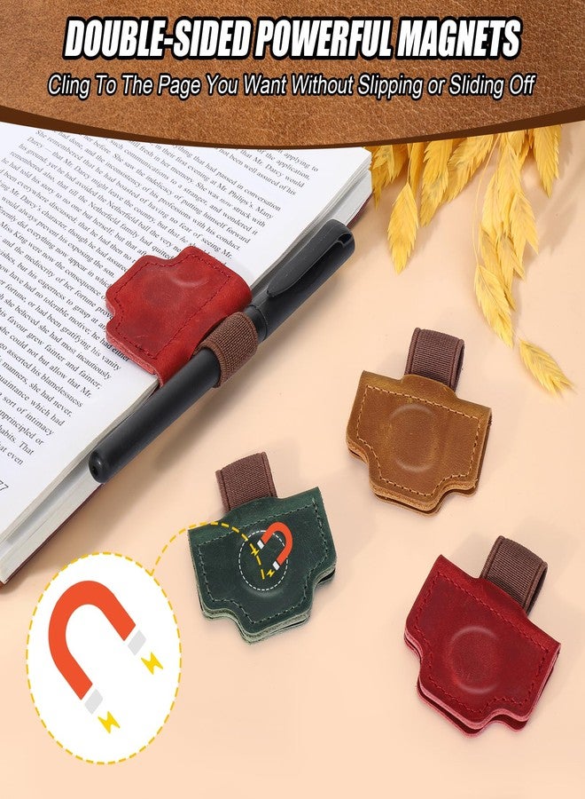 Palksky Bygone Mark Bookmark with Pen Holder, 3PCS Genuine Leather Magnetic Bookmarks, Vintage Book Mark Clips for Reading Women Teachers Students, Reading Accessories, Book Lovers Gifts - Image 4