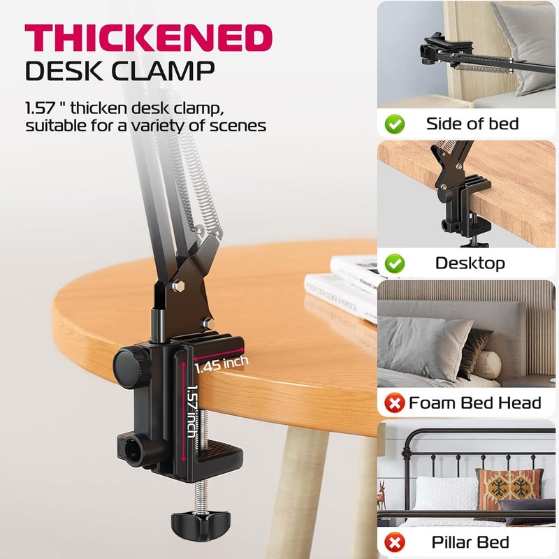 Ulanzi T2 Adjustable Tablet Holder For Desk, Carbon Steel Tablet Phone Stand For Bed, Flexible Tablet Arm Clamp Compatible With Iphone 15 Pro Ipad Kindle Galaxy Tab 4.6-12.9 Inch Devices - Image 4