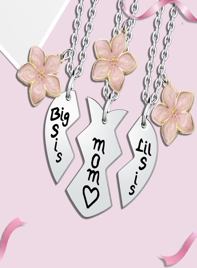 YEEQIN 3PCs Mother Daughter Necklace Set, Big Sis Lil Sis Mom Jewelry Gift Heart Necklace Gifts for Mother Daughters - Image 2